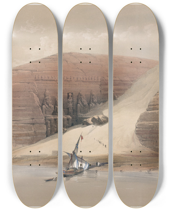 Triptych art skateboard deck of David Roberts Excavated Temples Of Aboosimble Ab Sunbul Nubia by David Roberts (1796-1864)