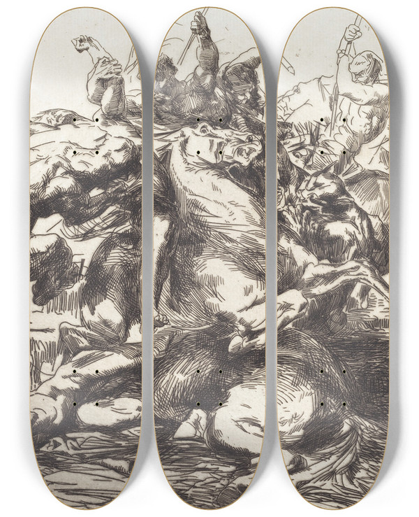 Triptych art skateboard deck of Franoisnicolas Chifflart Surprise by Francois Nicolas Chifflart (1825-1901)