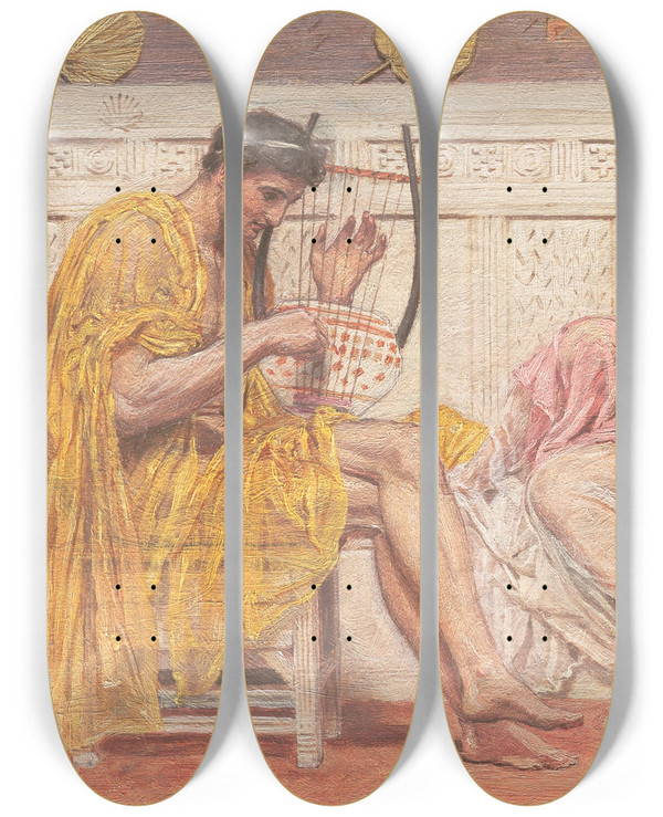 Triptych art skateboard deck of Albert Joseph Moore A Musician by Albert Joseph Moore (1841-1893)