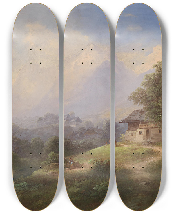 Triptych art skateboard deck of Franz Barbarini Partie Aus Sdtirol by Franz Barbarini (1804-1873)
