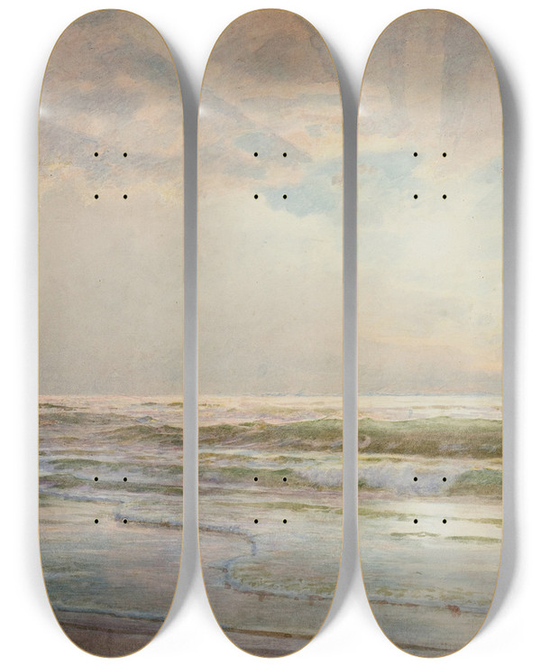 Triptych art skateboard deck of William Trost Richards Seascape_1 by William Trost Richards (1833-1905)