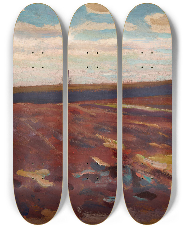 Triptych art skateboard deck of Jan Stanislawski Ploughland In Spring by Jan Stanislawski (1860-1907)