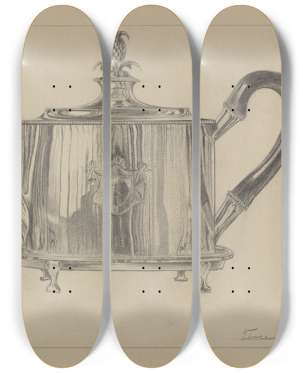 Triptych art skateboard deck of Vincent Carano Silver Teapot_4 by Vincent Carano