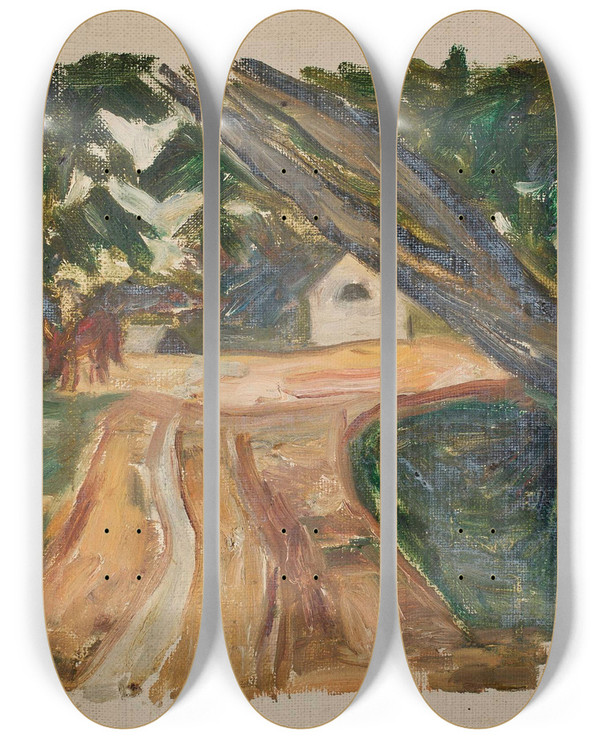 Triptych art skateboard deck of Tadeusz Makowski Roadside Trees by Tadeusz Makowski (1882-1932)