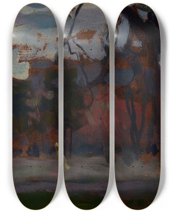 Triptych art skateboard deck of Jan Stanislawski Planty Park In Spring by Jan Stanislawski (1860-1907)
