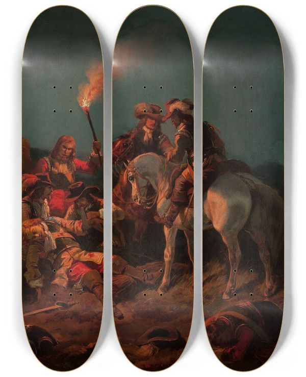 Triptych art skateboard deck of Henryk Pillati After The Battle The Swedes In Poland In 1655 by Henryk Pillati (1832-1894)