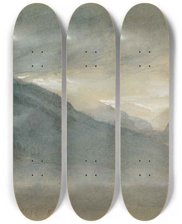 Triptych art skateboard deck of John Ruskin Champagnole by John Ruskin (1819-1900)