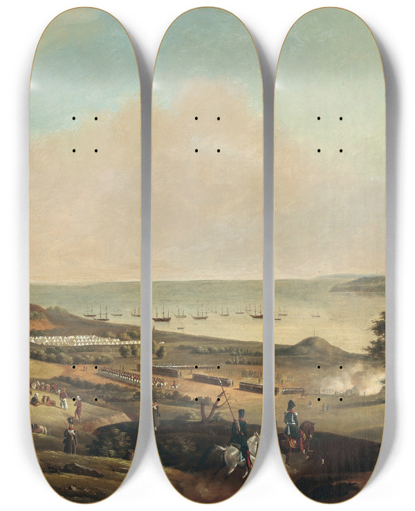 Triptych art skateboard deck of Nikolay Sauerweid Militrlager In Der Bucht Von Sewastopol Whrend Des Trkischrussischen Krieges 1853 Bis 1856 Auf Der Halbinsel Krim by Nikolay Sauerweid (1836-1866)