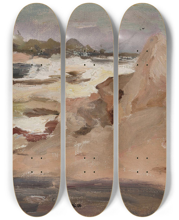 Triptych art skateboard deck of Jan Cigliski Imatra In The Morning Finland by Jan Ciaglinski (1858-1913)