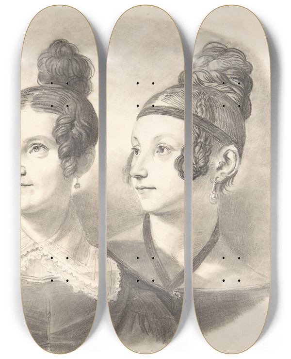 Triptych art skateboard deck of Johann Gottfried Schadow Portrait Of Frau Von Oppen And Her Two Daughters by Johann Gottfried Schadow (1764-1850)