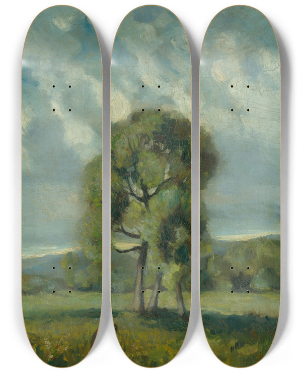 Triptych art skateboard deck of Zolo Palugyay Liptov Landscape With Trees by Zolo Palugyay (1898-1935)