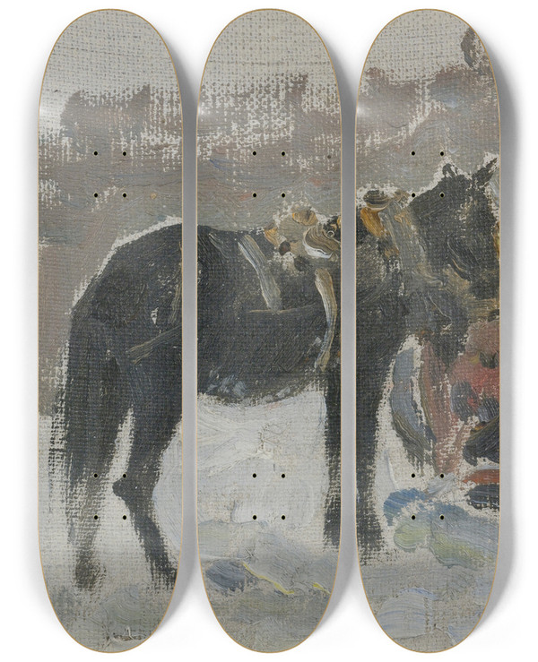 Triptych art skateboard deck of Ivan Semenovich Kulikov Horse And Cart by Ivan Semenovich Kulikov (1874-1941)