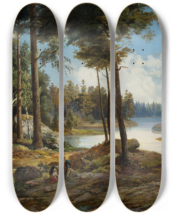 Triptych art skateboard deck of Charles Xv Of Sweden View From Vrmd by Charles XV of Sweden (1826-1872)