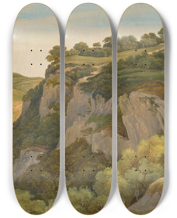 Triptych art skateboard deck of Heinrich Reinhold Landschaft Oberhalb Von Subiaco by Heinrich Reinhold (1788-1825)