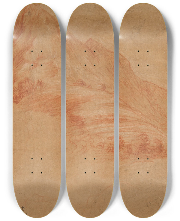 Triptych art skateboard deck of Tanzio Da Varallo Landscape With Mountains by Tanzio da Varallo (1575-1635)