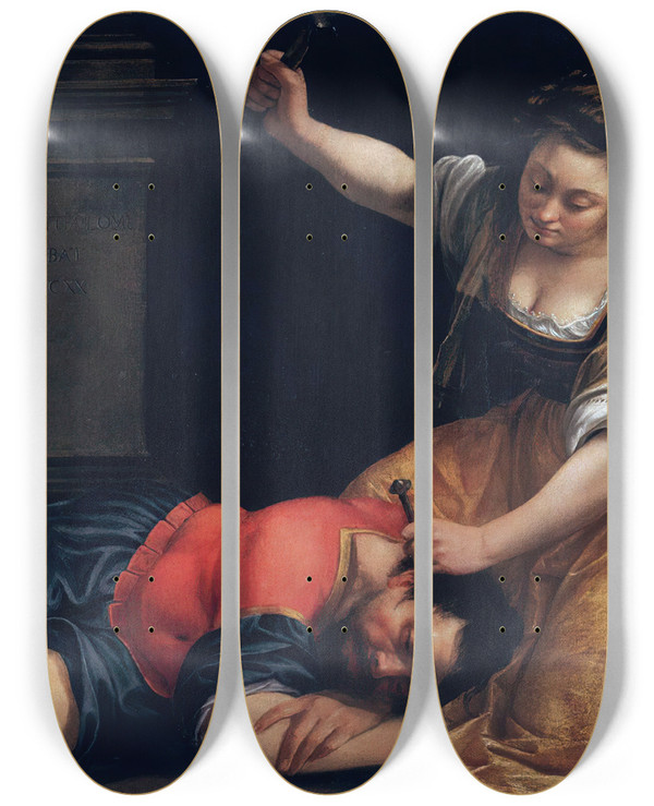 Triptych art skateboard deck of Artemisia Gentileschi Jael And Sisera by Artemisia Gentileschi (1593-1654)