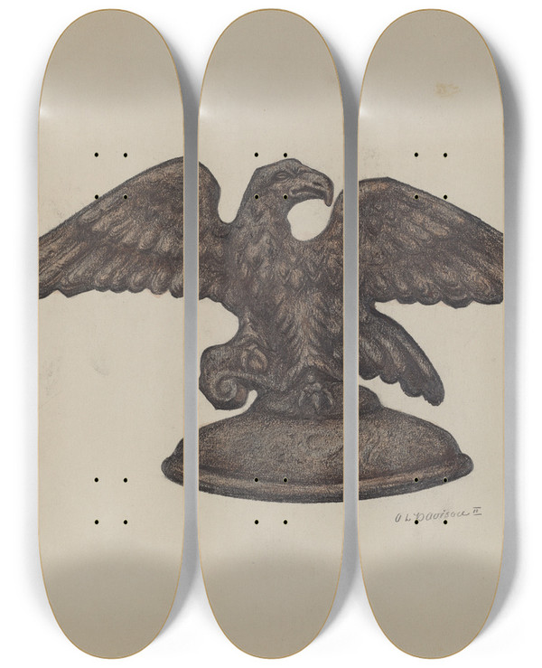 Triptych art skateboard deck of Austin L Davison Cast Iron Eagle by Austin L Davison