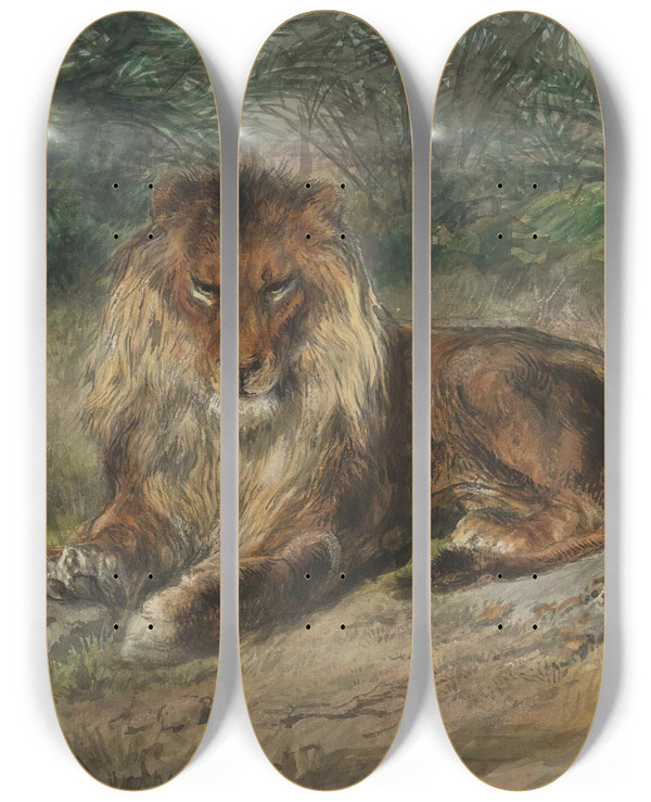 Triptych art skateboard deck of Rosa Bonheur The Old Monarch by Rosa Bonheur (1822-1899)
