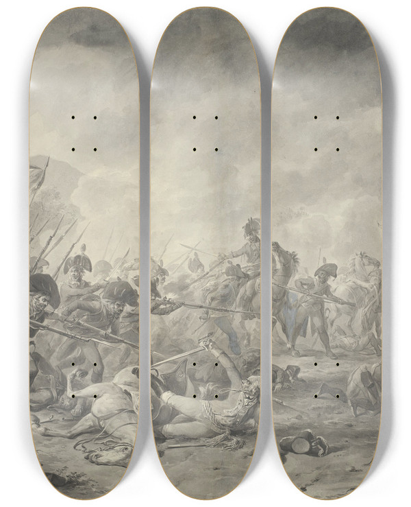 Triptych art skateboard deck of Dirk Langendijk Gevangenneming Van De Russische Generaal Hermann Tijdens De Slag Bij Bergen 1799 by Dirk Langendijk (1748-1805)