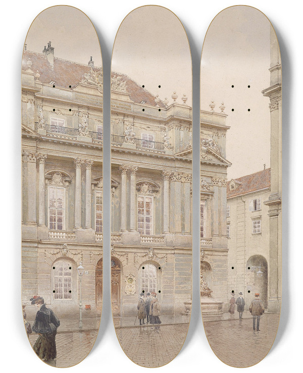 Triptych art skateboard deck of Richard Moser Wien Universittsplatz by Richard Moser (1874-1924)