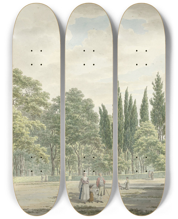 Triptych art skateboard deck of Danil Dupr Wandelaars Op Een Terras Van De Villa Conti Te Frascati by Daniel Dupre (1751-1817)