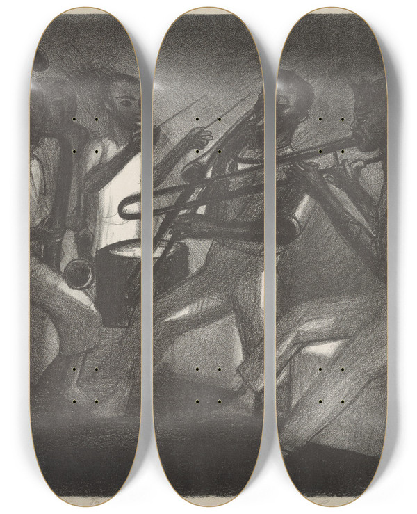 Triptych art skateboard deck of Elizabeth Olds Wpa Rhythm by Elizabeth Olds (1896-1991)