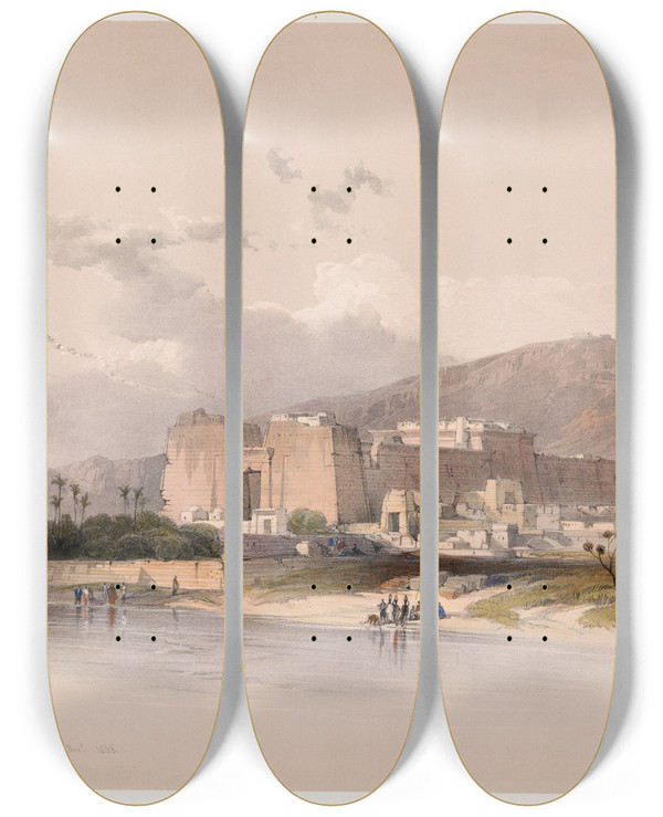 Triptych art skateboard deck of David Roberts Temple Of Kalabshee Kalabsha Kalbishah Nubia Nov 1838 by David Roberts (1796-1864)
