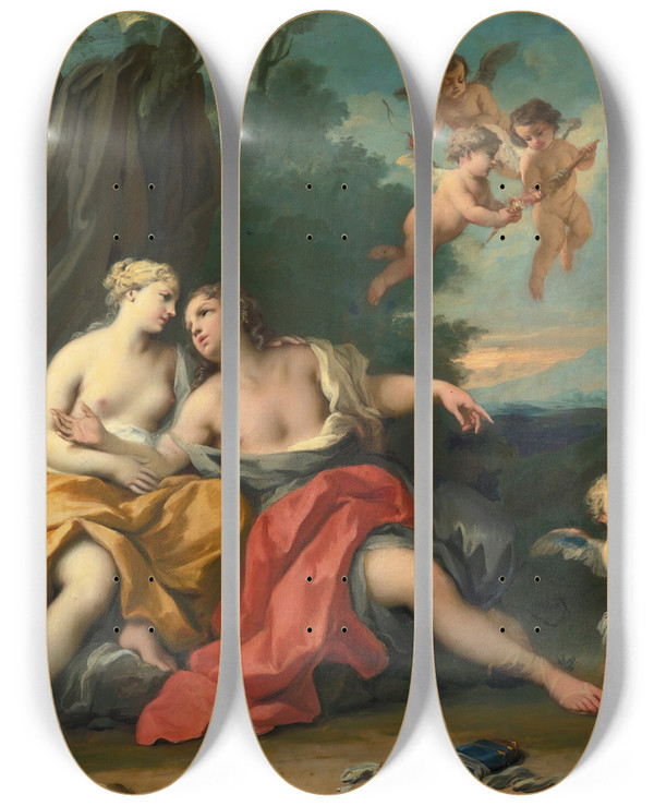 Triptych art skateboard deck of Jacopo Amigoni Venus And Adonis_3 by Jacopo Amigoni (1682-1752)