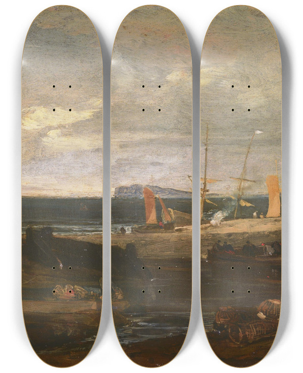 Triptych art skateboard deck of Joseph Mallord William Turner A Scene On The English Coast by Joseph Mallord William Turner (1775-1851)
