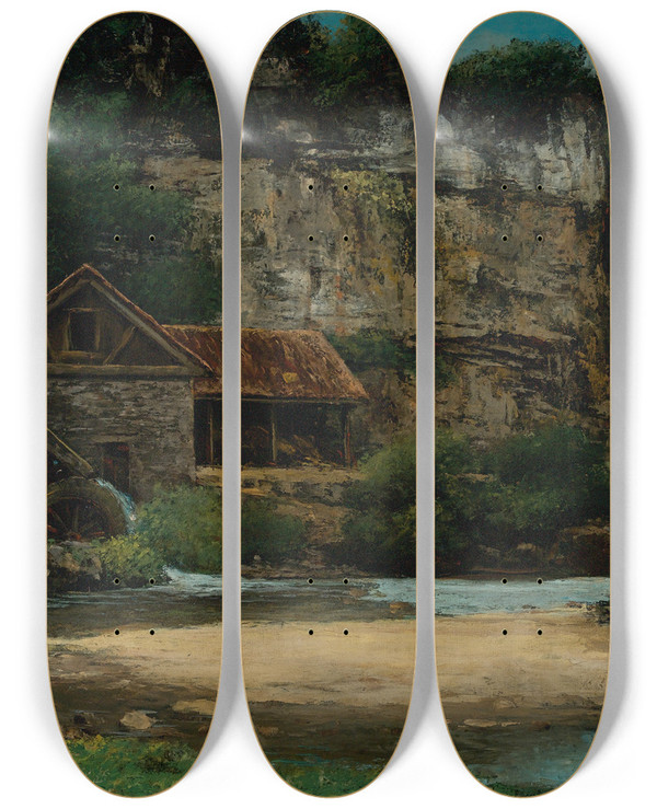 Triptych art skateboard deck of Gustave Courbet Le Moulin by Gustave Courbet (1819-1877)