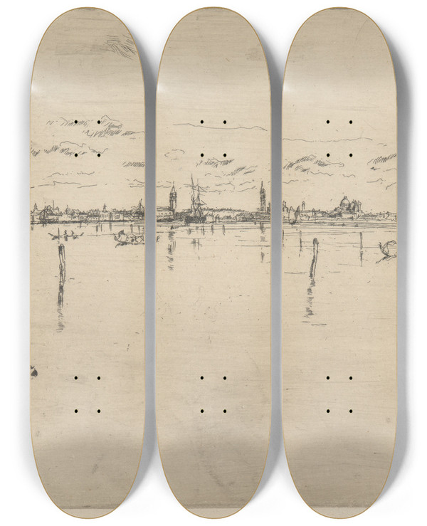 Triptych art skateboard deck of James Abbott Mcneill Whistler Little Venice by James Abbott Mcneill Whistler (1834-1903)