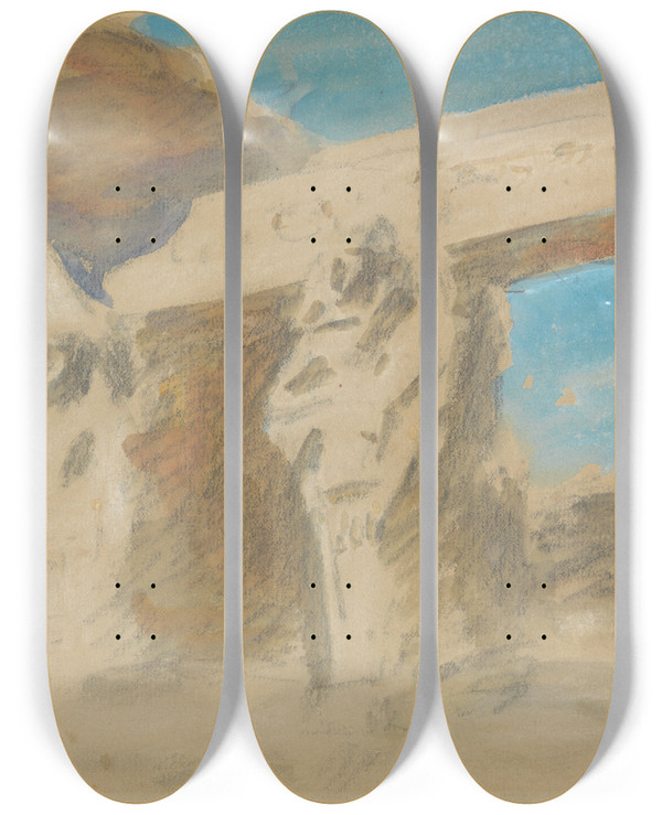 Triptych art skateboard deck of Hercules Brabazon Brabazon Temple Of Gerf Hussein by Hercules Brabazon Brabazon (1821-1906)