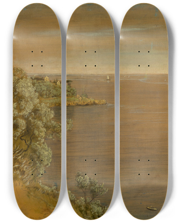 Triptych art skateboard deck of Hans Thoma Bei Lerici Am Golf Von La Spezia by Hans Thoma (1839-1924)