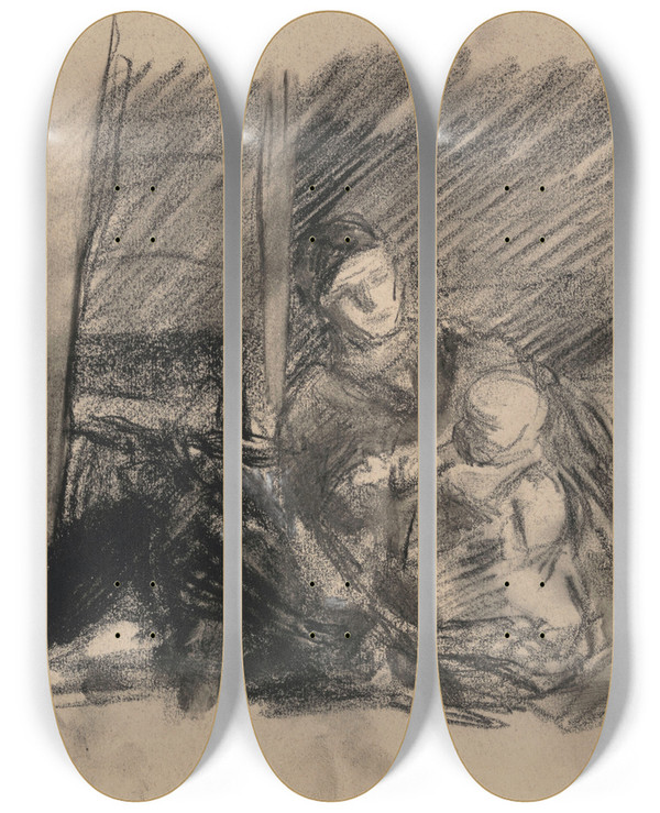 Triptych art skateboard deck of Jakob Smits Mother And Child_2 by Jakob Smits (1855-1928)