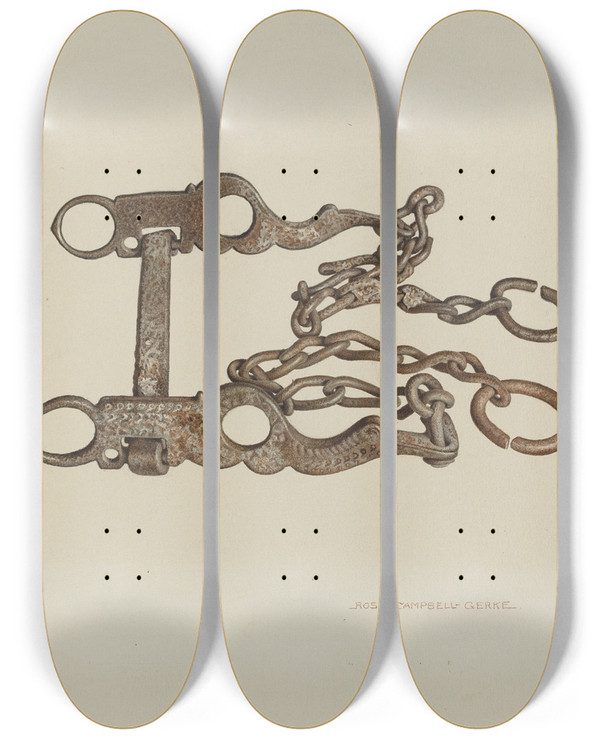 Triptych art skateboard deck of Rose Campbellgerke Bar Bit by Rose Campbell Gerke (1882)