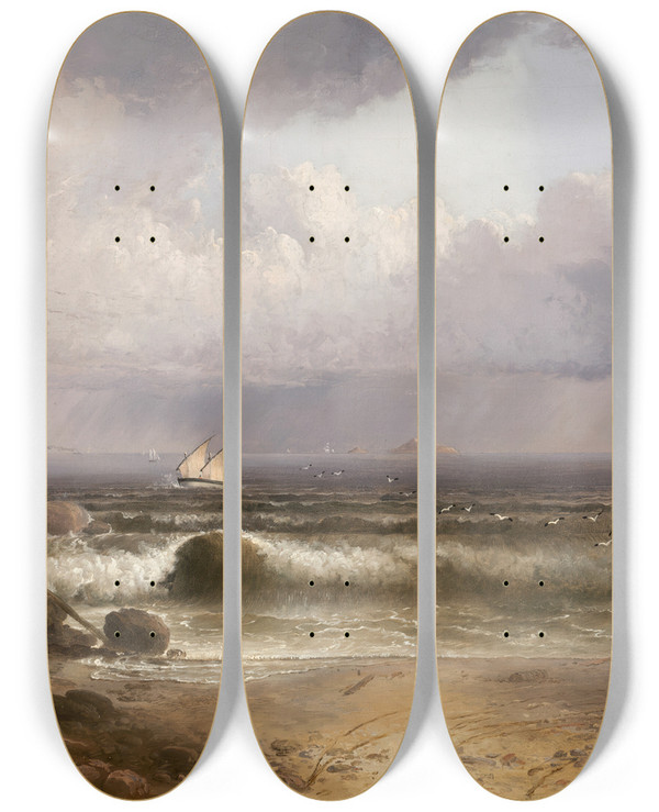 Triptych art skateboard deck of Thomas Doughty Coming Squall Nahant Beach With A Summer Shower by Thomas Doughty (1793-1856)