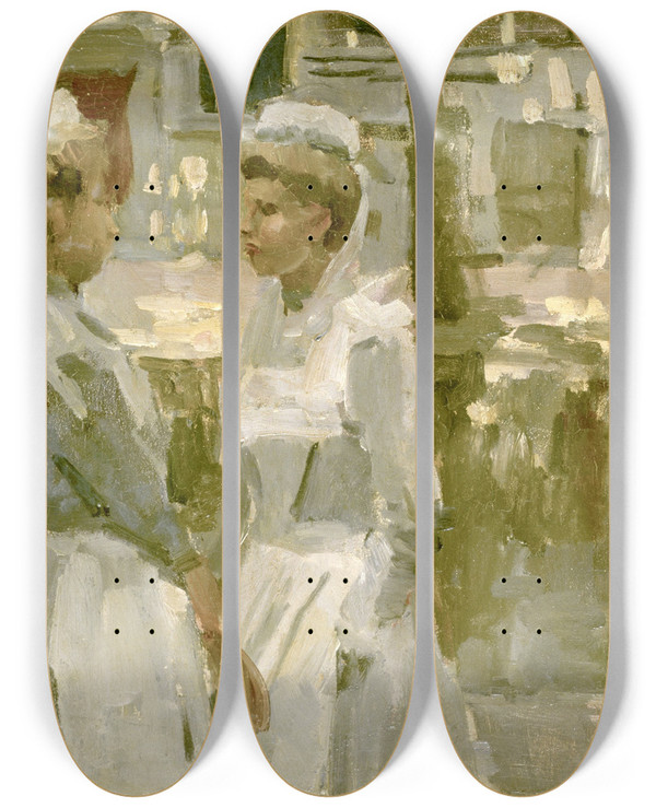Triptych art skateboard deck of Isaac Israls Dienstmeisjes Op De Leidsegracht by Isaac Israels (1865-1934)