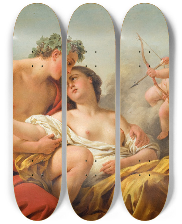 Triptych art skateboard deck of Louisjeanfranois Lagrene Bacchus And Ariadne by Louis-Jean-Franois Lagrene (1724-1805)