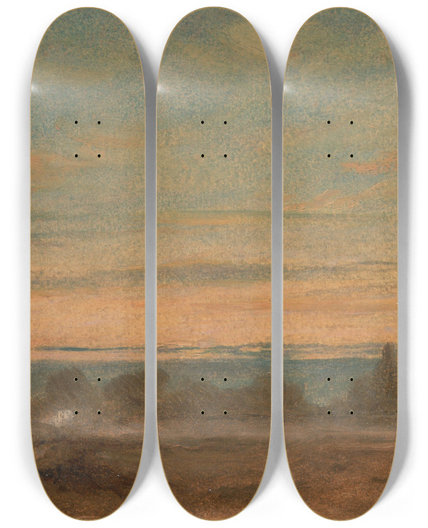 Triptych art skateboard deck of John Constable Summer Evening Landscape by John Constable (1776-1837)