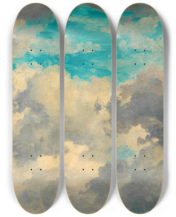 Triptych art skateboard deck of Friedrich August Matthias Gauermann Wolkenstudie_3 by Friedrich August Matthias Gauermann (1807-1862)