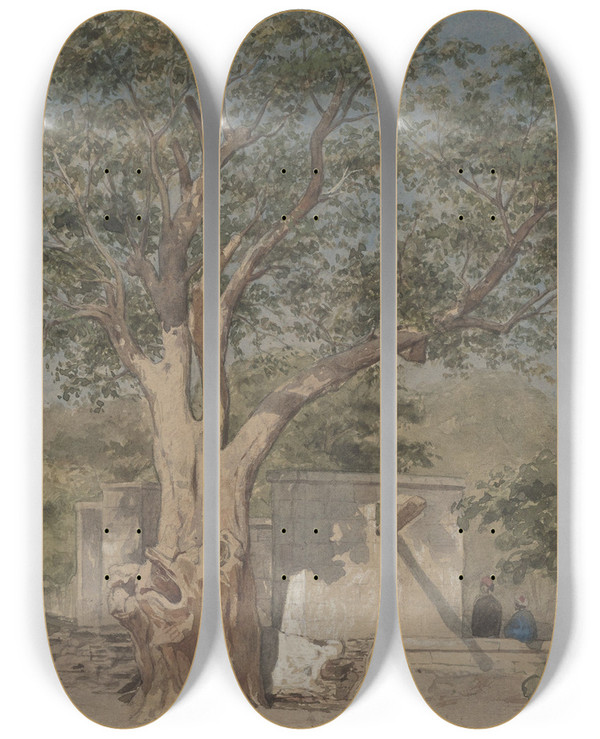 Triptych art skateboard deck of Willem De Famars Testas Hutje Onder Boom Te Karo by Willem De Famars Testas (1834-1896)
