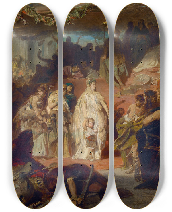 Triptych art skateboard deck of Karl Theodor Von Piloty Thusnelda In The Triumphal Procession Of Germanikus by Karl Theodor Von Piloty (1826-1886)