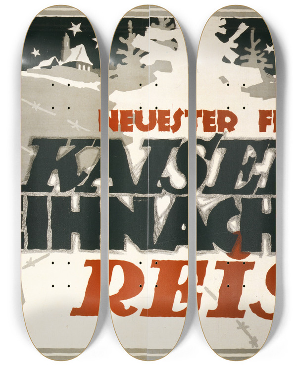 Triptych art skateboard deck of Hans Rudi Erdt Des Kaisers Weihnachtsreise by Hans Rudi Erdt (1883-1918)