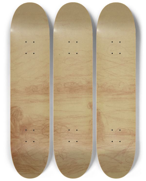 Triptych art skateboard deck of Wilhelm Steinhausen Lost Paradise by Wilhelm Steinhausen (1846-1924)