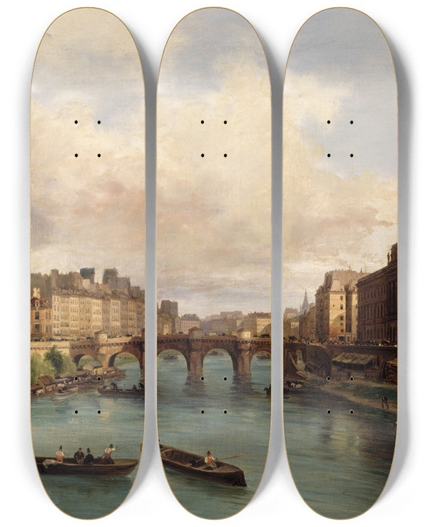Triptych art skateboard deck of Giuseppe Canella Lile De La Cit Et Le Quai Conti Vus De La Passerelle Des Arts by Giuseppe Canella (1788-1847)