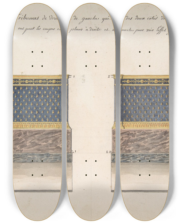Triptych art skateboard deck of Charles Percier Right And Left Tribunes by Charles Percier (1764-1838)