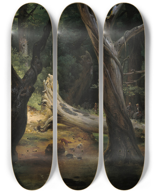 Triptych art skateboard deck of Horace Vernet Departure For The Hunt In The Pontine Marshes by Horace Vernet (1789-1863)