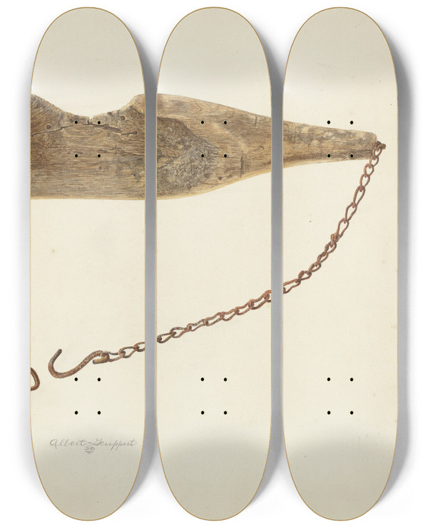 Triptych art skateboard deck of Albert Geuppert Water Yoke by Albert Geuppert