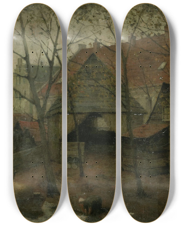 Triptych art skateboard deck of Eduard Karsen The Vinkenbuurt Near Amsterdam by Eduard Karsen (1860-1941)