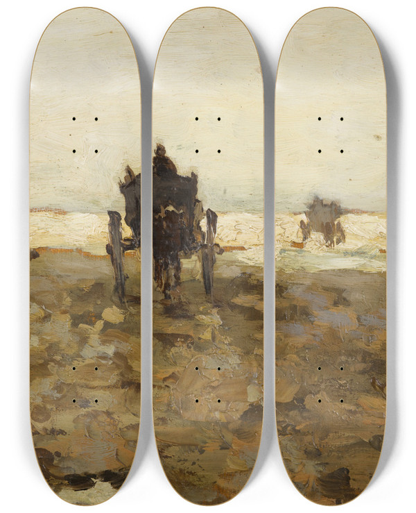 Triptych art skateboard deck of Johan Hendrik Weissenbruch Shell Cart by Johan Hendrik Weissenbruch (1824-1903)